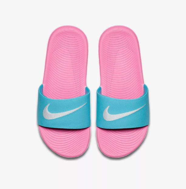 nike slides blue and pink