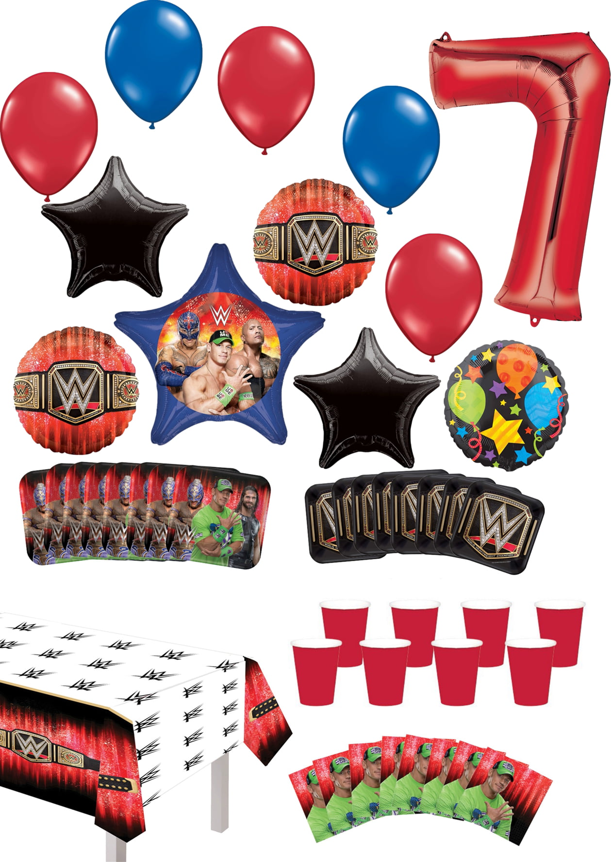 WWE 7th Birthday Party Supplies 8 Guest Table Decor and Balloon Bouquet Decorations
