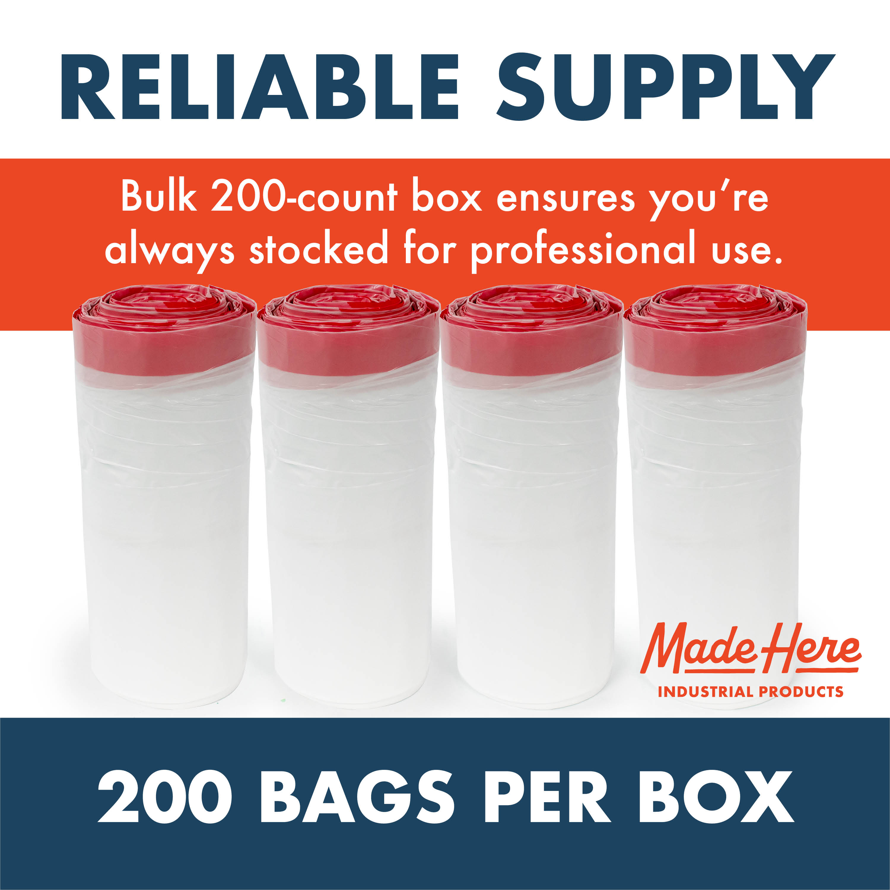 Made Here Co. Leakproof 13-Gallon Drawstring Office Household Wastebasket Liners, 200 Bags