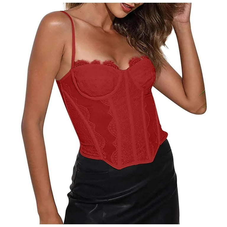 Wyongtao Lace Corset Top Bustier Tops for Women Spaghetti Wyongtao Lace Corset Top Bustier Tops for Women Spaghetti