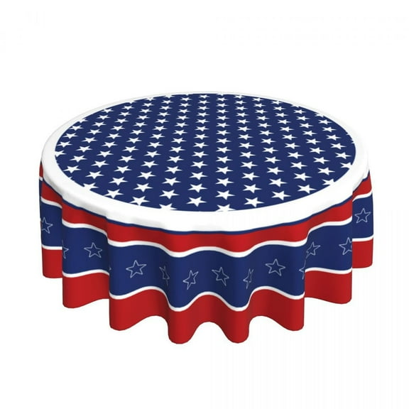 LanSuare 4th of July Waterproof Tablecloths, Round Dining Decor, Patriotic Independence Day Theme, Indoor/Outdoor Party Essentials