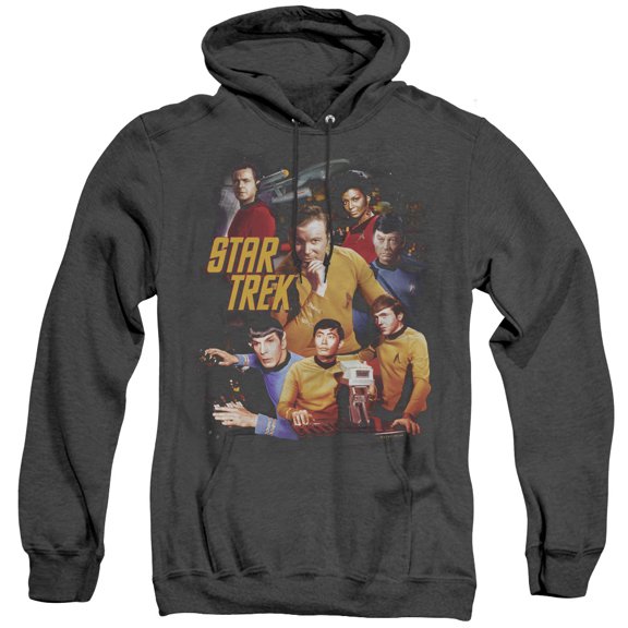 Star Trek At The Controls Adult Heather Hoodie Sweatshirt Black