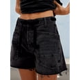 thumbnail image 5 of Women'S Drawstring High Rise Denim Shorts Summer Casual Knee Length Pants Denim Jorts with Pockets Black S, 5 of 7