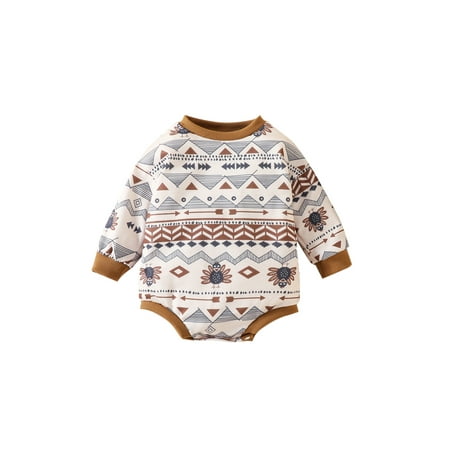

Gwiyeopda Baby Girls Boys Thanksgiving Romper Geometric Print Round Neck Long Sleeve Jumpsuits One-Piece Clothes