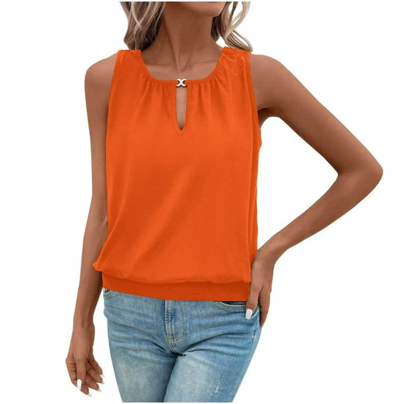 ohmzyzo Womens Tank Tops Keyhole V Neck Sleeve T Shirts Summer Casual Loose Fit Trendy Vacation Clothes 2025