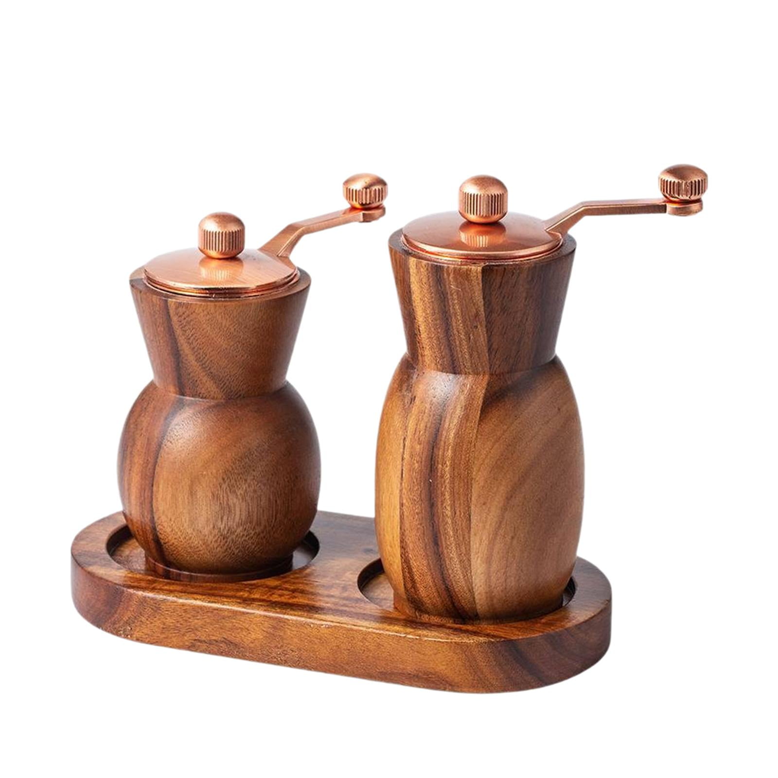 shamjina 2Pcs Wood and Pepper Shakers with Tray Sea Grinder Kitchen Gadgets