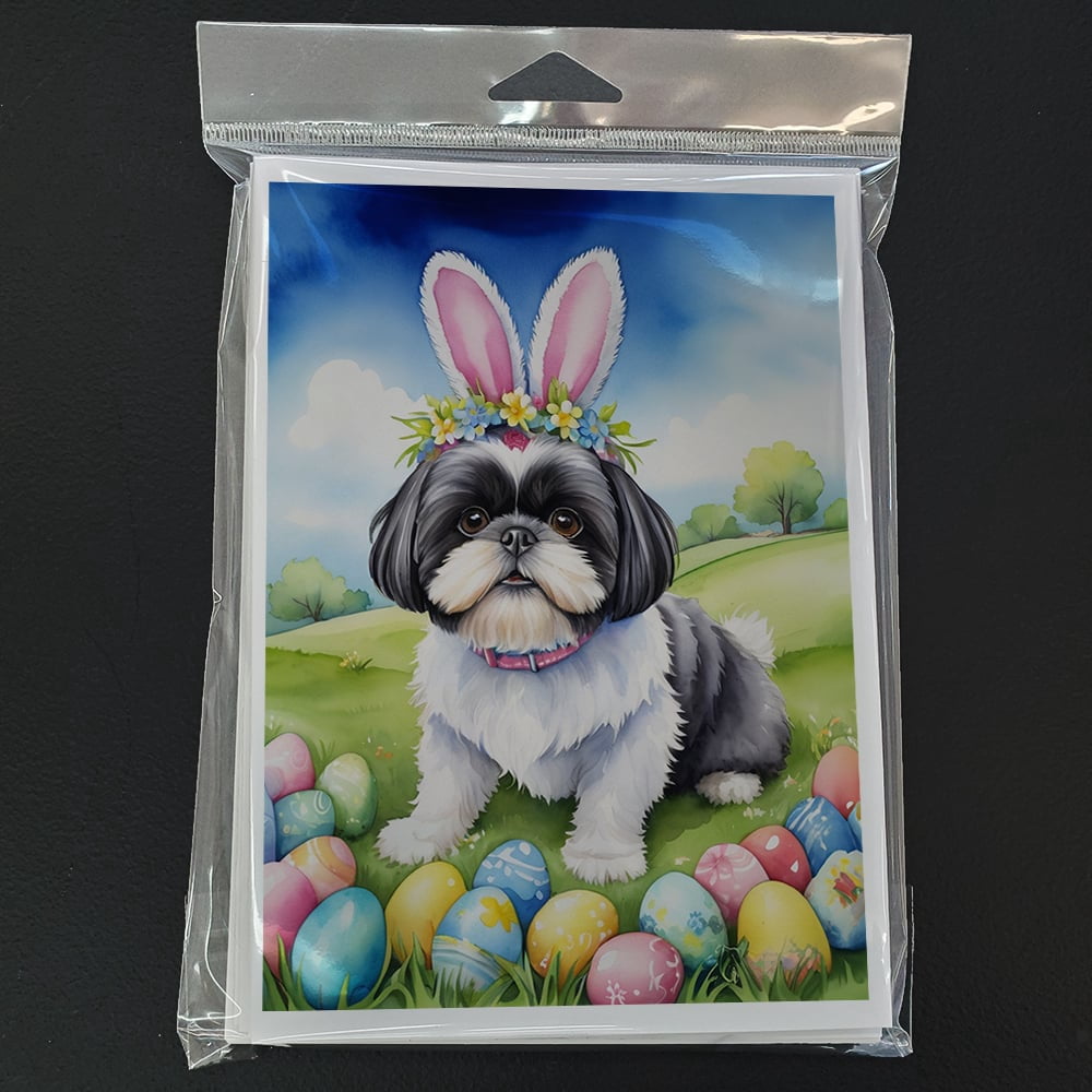 Shih Tzu Easter Egg Hunt Greeting Cards Pack of 8 7 in x 5 in