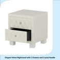 thumbnail image 5 of Elegant Velvet Nightstand with 2 Drawers and Crystal Handle, Storage Bedside Table with Button-Tufted, Beige, 5 of 9
