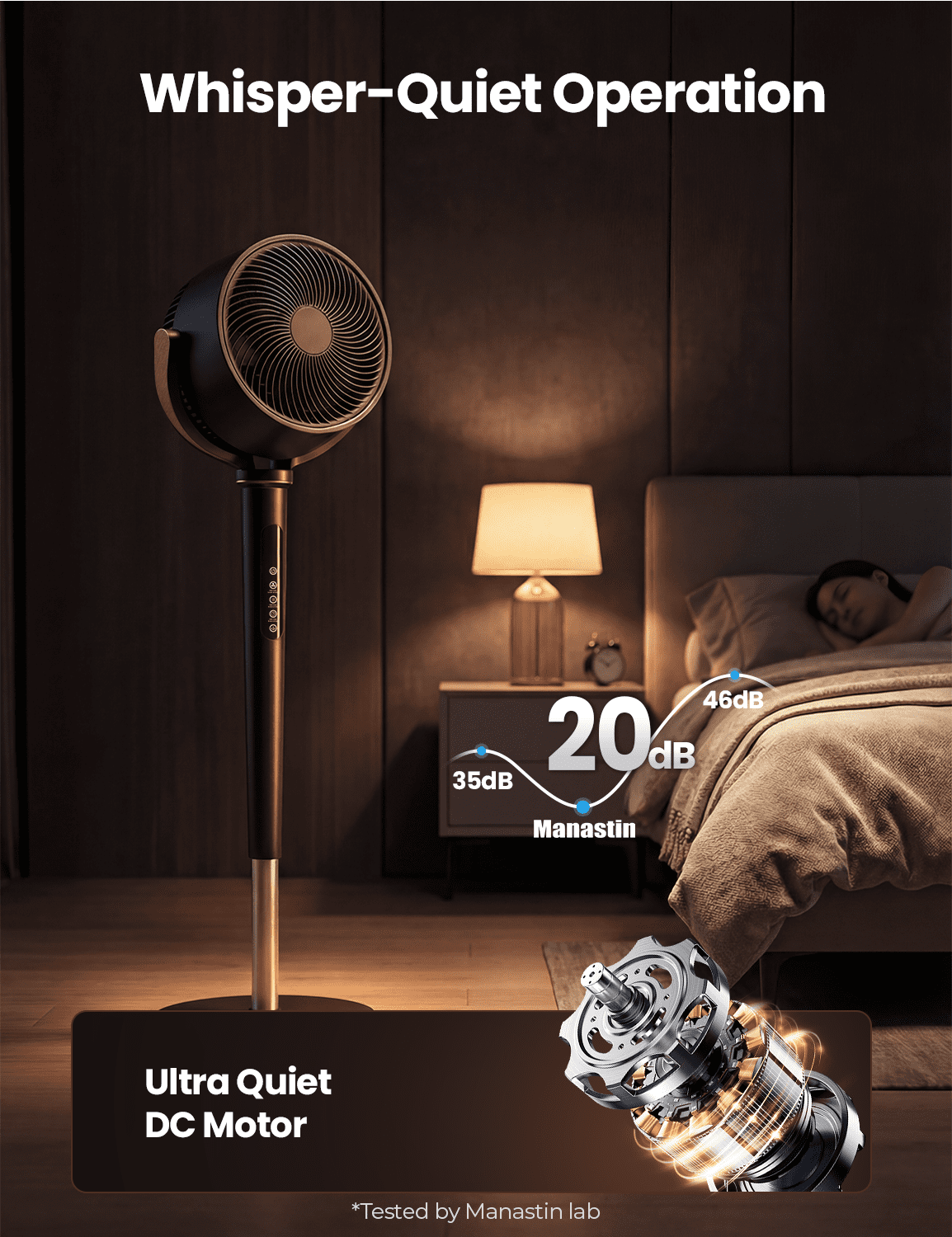 Nepsam Pedestal Fan with Remote, Night Light, 16 Speeds DC Motor, 4 Wind Modes, 120° Oscillation, 1-12H Timer, Adjustable Height, Black