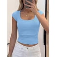 thumbnail image 5 of PRETTYGARDEN Womens Cap Sleeve T Shirts Square Neck Basic Tees Slim Fit Ribbed Knit Spring Going Out Tops Summer Clothes, 5 of 10