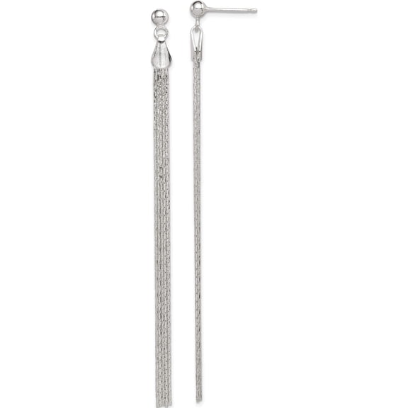 Sterling Silver Long Linear Fancy Dangle Post Earrings (93 X 6) Made In Italy qe8831