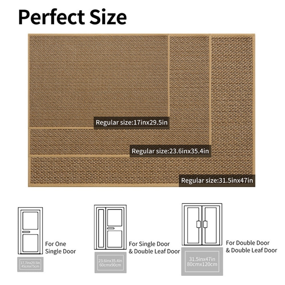 MEHOOM 32"x48" Jute Front Door Mat, Indoor Outdoor Rug, Dirt-Resistant, Low Profile, Easy Clean, Anti-Slip Doormat, Multi-Functional Welcome Mat for Garden, Balcony, Porch, Entryway (Natural Brown)