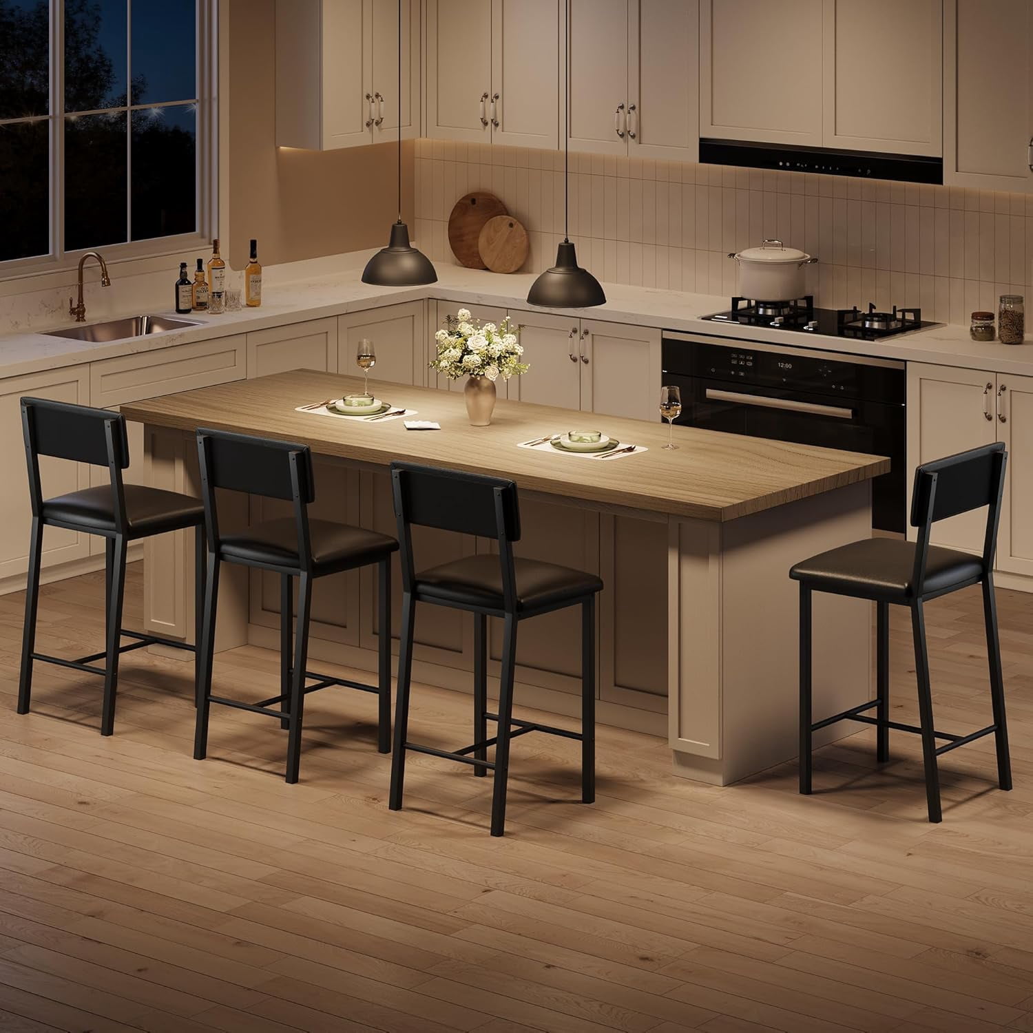 Bar Stools,25 Inch Counter Height Bar Stools Set of 4,Modern Faux Leather High Barstools with Footrest,Back and Metal Leg,Bar Chairs for Kitchen Island,Bar