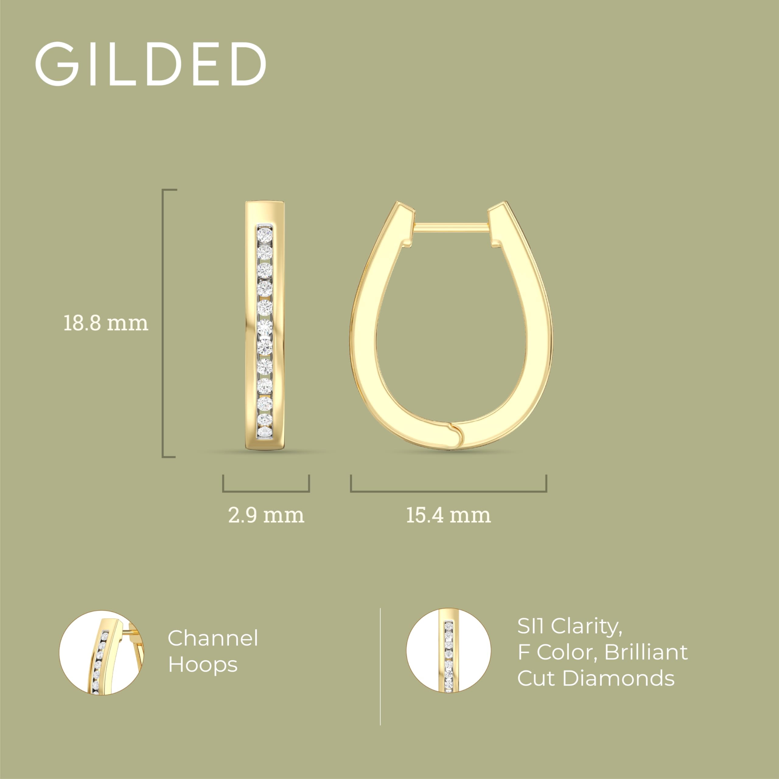 Gilded 1/4 Carat Total Weight Lab-Grown Diamond Channel Set Hoop Earrings for Women in 14KT Gold Plated Sterling Silver | Hypoallergenic Fine Jewelry | Bottom Hinged Closure | SI1 Clarity, F Color