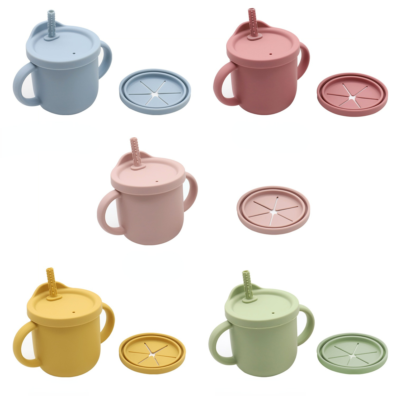 Homgreen Set of 2 Baby Toddler Silicone Cups Cup With Teether Straw