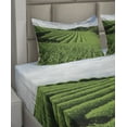 thumbnail image 2 of Ambesonne Nature Fitted & Top Sheet Set with Shams, Sunny Landscape Tea Fields, Green and Blue, 2 of 4