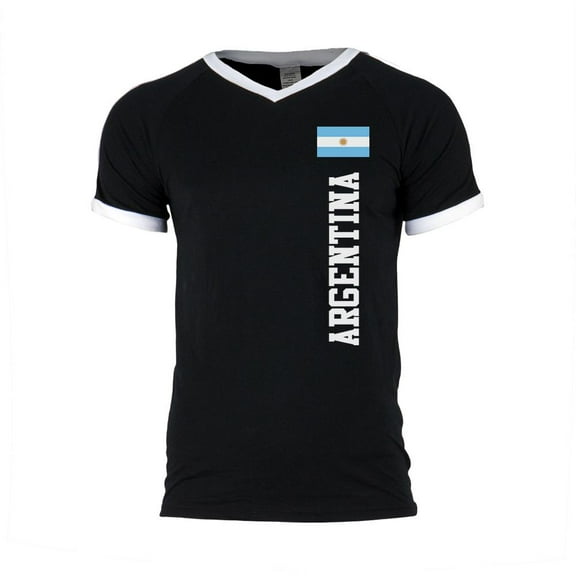 World Cup Argentina Mens Soccer Jersey V-Neck T-Shirt Black-White 2XL