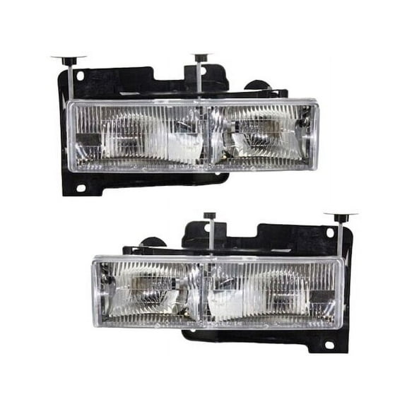 Front Headlight Set - Compatible with 1990 - 1999 Chevy C1500 1991 1992 1993 1994 1995 1996 1997 1998