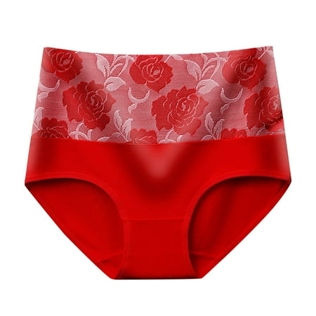 Fadeal Womens Underwear High Waist Leak Proof Panties Leak Proof Underwear for Women Briefs Plus Size High Waisted Underwear Red1 4XL