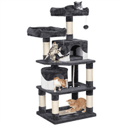 Topeakmart 57'' H Multi Level Cat Tree with 2 Condos & 2 Plush Perches & Scratching Post & Fur Ball for Medium/Large Cats Dark Gray & White