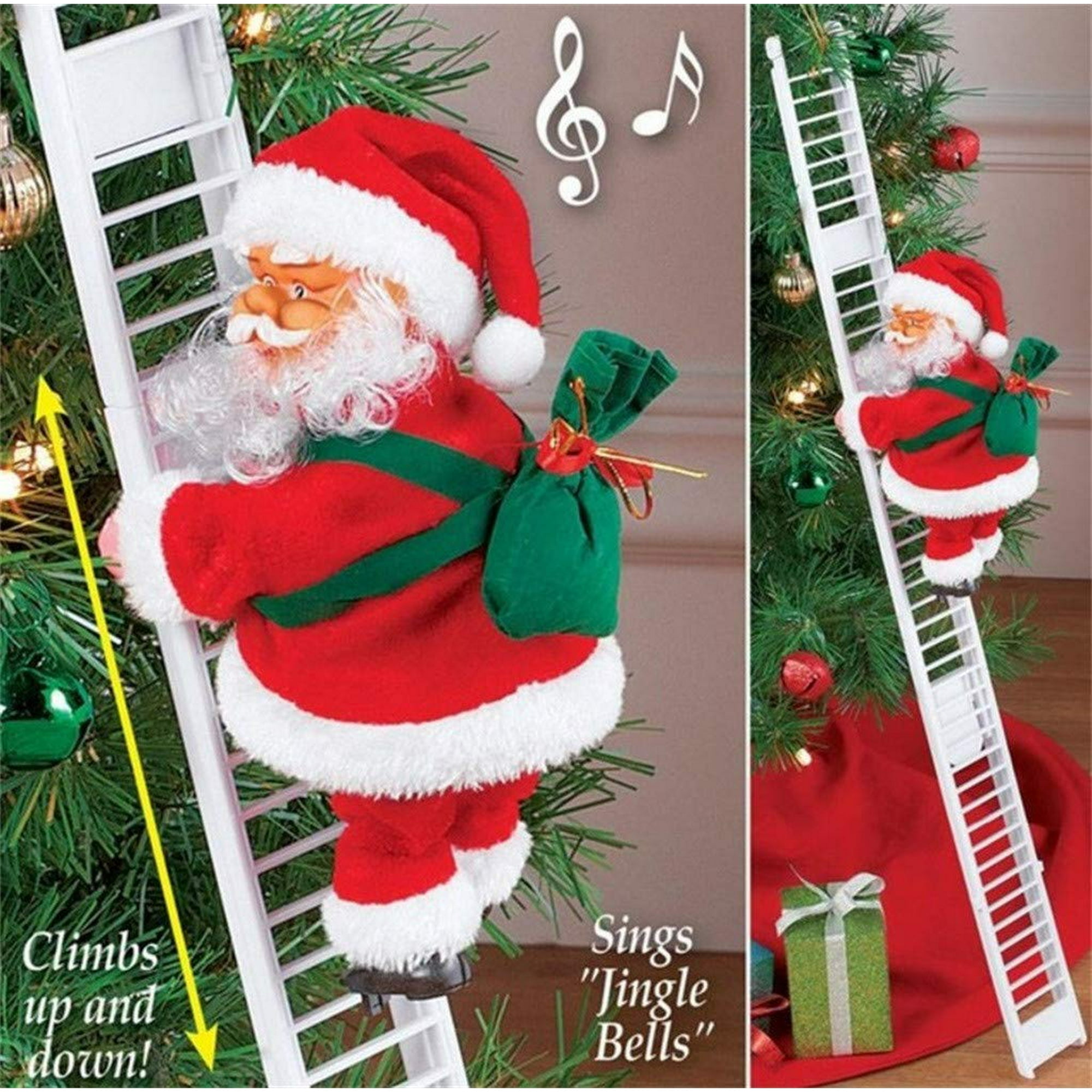 Santa Climbing Ladder Electric Santa Claus Climbing Rope Ladder Decoration, Christmas Super Climbing Santa Plush Doll Toy for Hanging Ornament Tree Indoor Outdoor Decoration