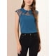 thumbnail image 5 of INSPIRAR CHIC Blusa de manga corta con cuello Peter Pan para mujer M Azul Pavo Real, 5 of 7