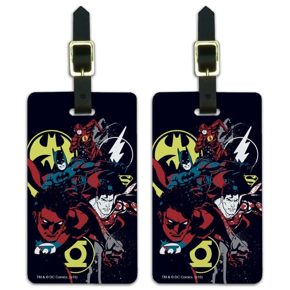 Justice League Character Graffiti Luggage ID Tags Suitcase Carry-On Cards - Set of 2