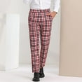 thumbnail image 5 of Wyobmus Men's Plaid Dress Pants Plus Size Tapered Suit Trouser Loose Flat Front Elastic Waistband Suit Pants for Office Business F-Watermelon Red, 5 of 7