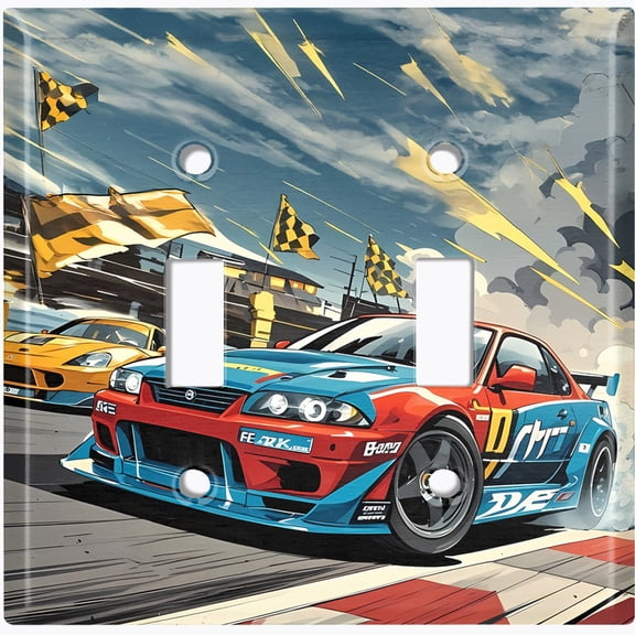 Metal Light Switch Wall Plate Outlet Cover (Printed Image of Racing Cars - Double Toggle)