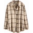 thumbnail image 1 of Camisa de manga larga a cuadros para mujer, con botones, mezcla de lana, chaqueta fina, blusa informal con bolsillo, 1 of 5