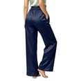 thumbnail image 5 of Karymi Jean Shorts Satin High Waist Wide Leg Pants, Elastic Waist Lounge Trousers with Side Pockets, Solid Casual Sleepwear & Loungewear Pants Capri Pants for Women, 5 of 9