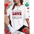 thumbnail image 1 of Día de San Valentín - El amor es todo lo que necesitas - Camiseta de manga corta versátil con cuello redondo y estampado de letras para mujer, informal y pura., 1 of 8
