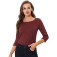thumbnail image 1 of Blusa Estampado De Pata De Gallo Manga 3/4 Cuello Del Barco Oficina Trabajo Para Mujer Rojo1 XL, 1 of 4
