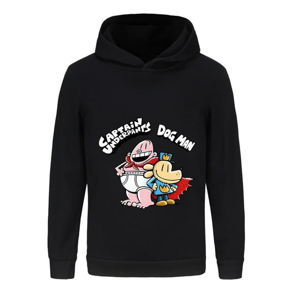 Kids Cartoon Hoodie Featuring Captain Underpants and Dog Man – Long Sleeve Pullover Sweatshirt for Boys and Girls – Soft Cotton Blend Hooded Top for Casual Wear or School
