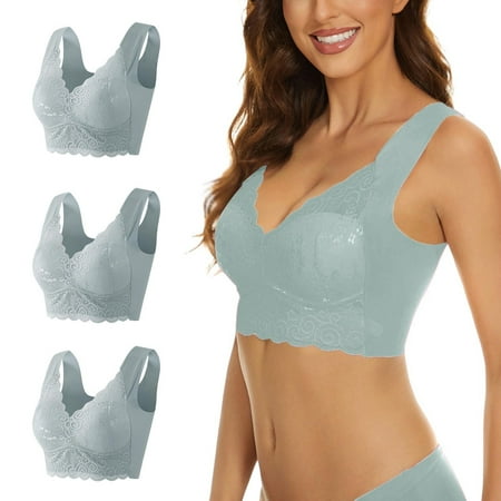 Gvdentm Women s Lace Bra 3PC Underwire Balconette Unlined Plus Size Grey 2XL