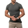 thumbnail image 3 of Bcfgryg Men's Summer Sports Fitness And Leisure Vertical Stripe Elastic Vertical Stripe V Neck Short Sleeved T Shirt Dress Shirts For Men Gray, 3 of 3