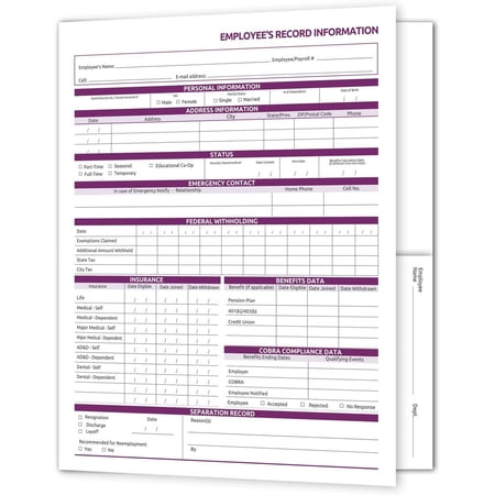 Employee Record Folders. 25 Pack. Secure, Discreet Employee Info Records, Preprinted.