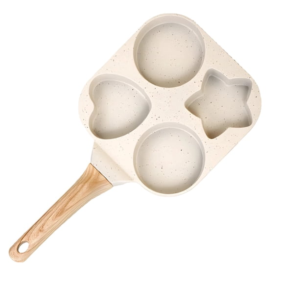 4-Cup Nonstick Omelette Pan, Star Heart Shaped Egg Frying Pan, Aluminum Alloy Egg Frying Pan, Beige Breakfast Cookware for Burgers Pancakes, with Hanging Hole