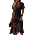 thumbnail image 2 of Womens Halloween Dresses Bat Pumpkin Short Sleeve Spooky Midi Dresses Witch Hat Ghost V Neck Funny Sundress, M, 2 of 5