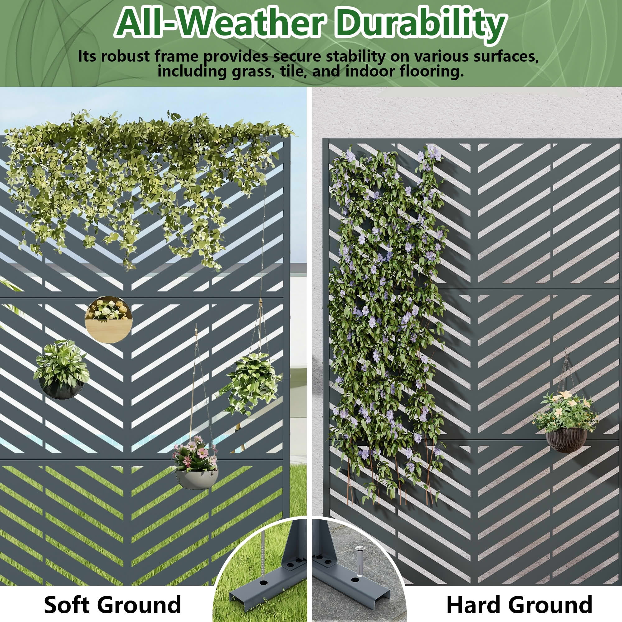 MAYEERTY Outdoor Metal Privacy Screen 6ft × 4ft Cambrian Rock Gray, 3-Panel Parallel Decorative Screen, Weatherproof for Patio
