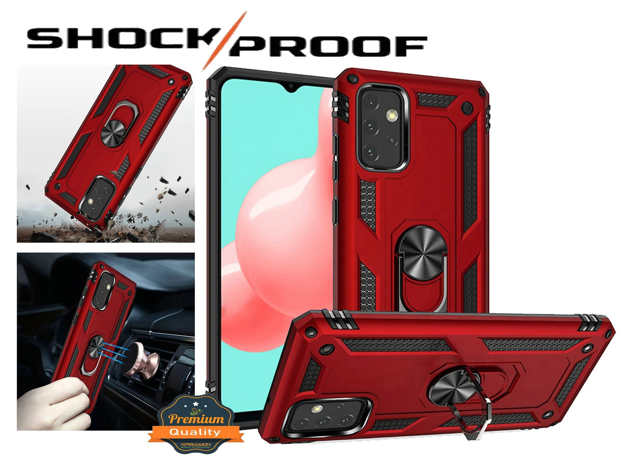 For Motorola Moto Edge 5G 2021 Hybrid Durable Dual Layer with 360 Rotatable Ring Stand Holder Kickstand Fit Magnetic Car Mount Cover ,Xpm Phone Case [Red]