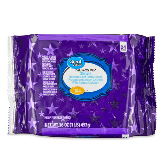 Great Value Reduced Fat Deluxe American Cheese Slices, 16 oz, 24 Slices
