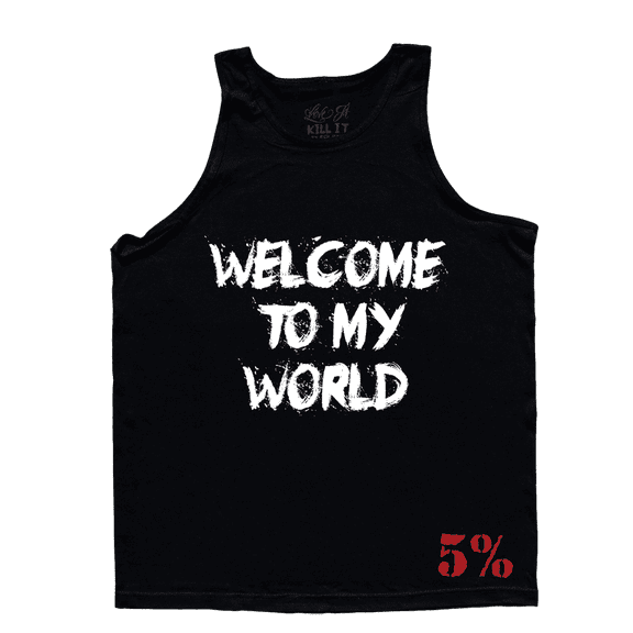 5% Nutrition Rich Piana WelcomeToMyWorld Mens Black Tank Top, Sleeveless Gym Tank Tops for Men, Athletic Exercise Fitness Bodybuilding Workout Clothes - Medium