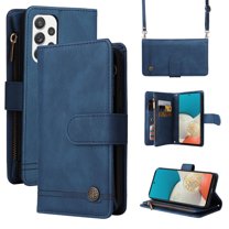 SaniMore Case for Samsung Galaxy A53 5G 6.5" 2022, PU Leather Zipper Wallet Cover [RFID Blocking] Card Slot Magnetic Clsap Flip Folio with Wrist/Crossbody Strap Kickstand Full Protective Cover, Blue