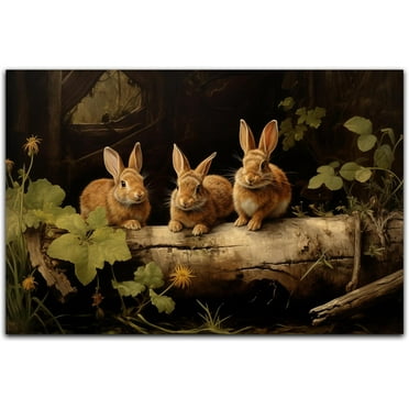 ADALE Vintage Bunny Canvas Wall Art Farmhouse Rabbit Posters For Wall Farm Animal Artwork Rabbit Prints Wall Art Vintage Rabbit Painting Decor Unframed 24x20 Inch