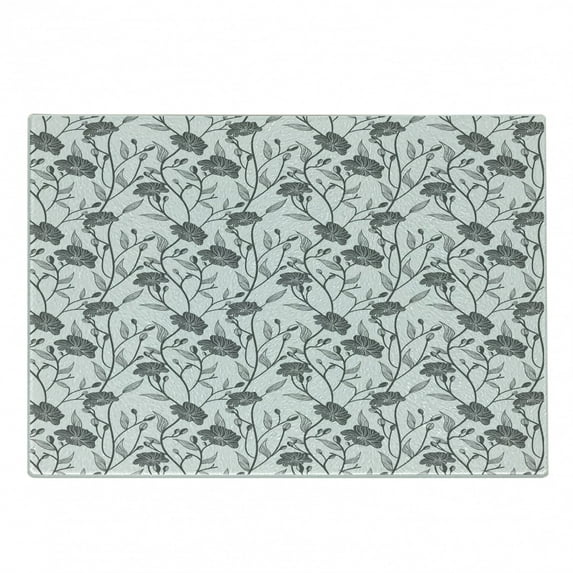 Grey Cutting Board, Modern Graphic of Flowers and Branches with Simple Pure Patterns Boho Print, Decorative Tempered Glass Cutting and Serving Board, Small Size, Grey White, by Ambesonne