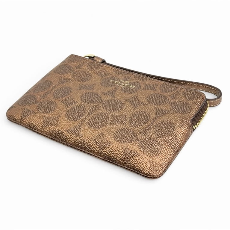 Coach Women's Small Corner Zip Wristlet in Signature Canvas (Brown