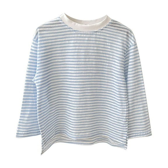 CLOISE Kids White T Shirt Long Sleeve Boys Girls Toddler Crew Neck Tops Striped Cotton Casual Fashion Fall Winter Clothes Blue 12M-10T