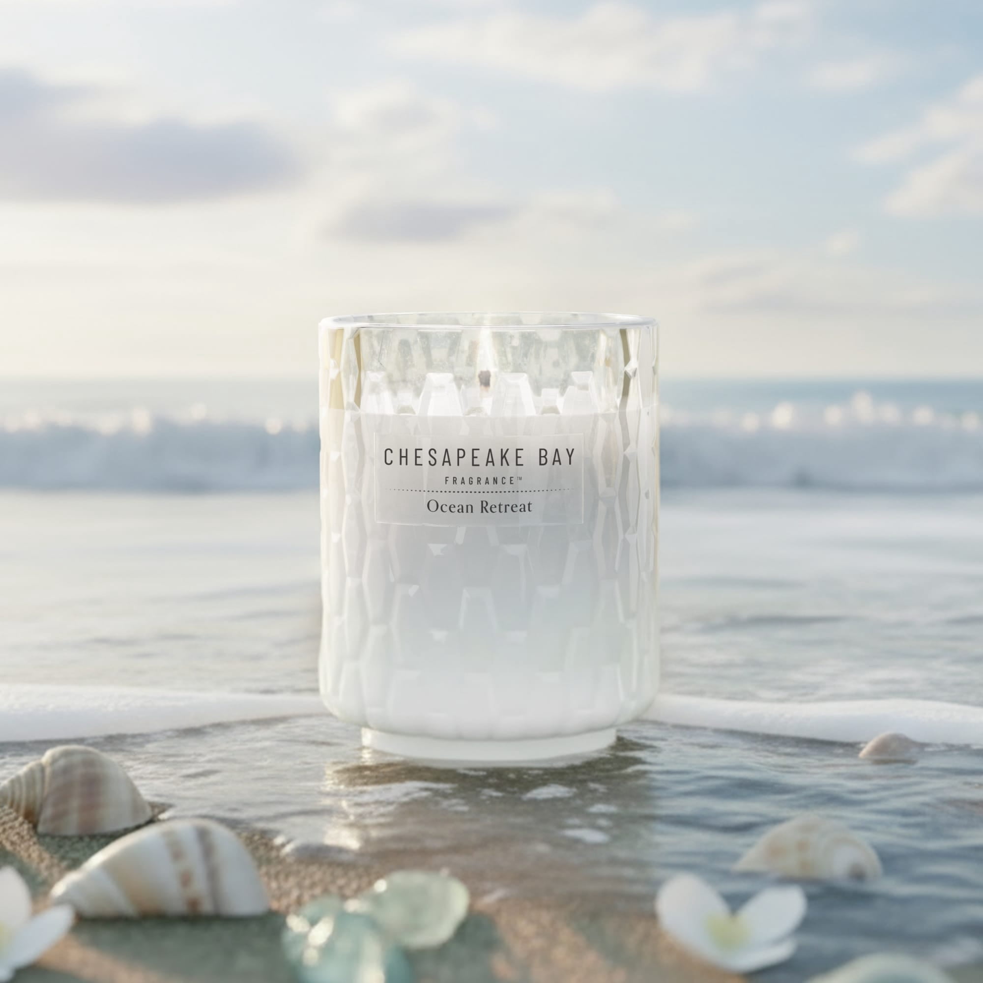 Chesapeake Bay Candle 8 oz | Ocean Retreat Scent |Exclusive Mood Evoking Fragrance |Textured Sea Glass-Inspired Jar | Premium Soy Blend Wax with Essential Oils
