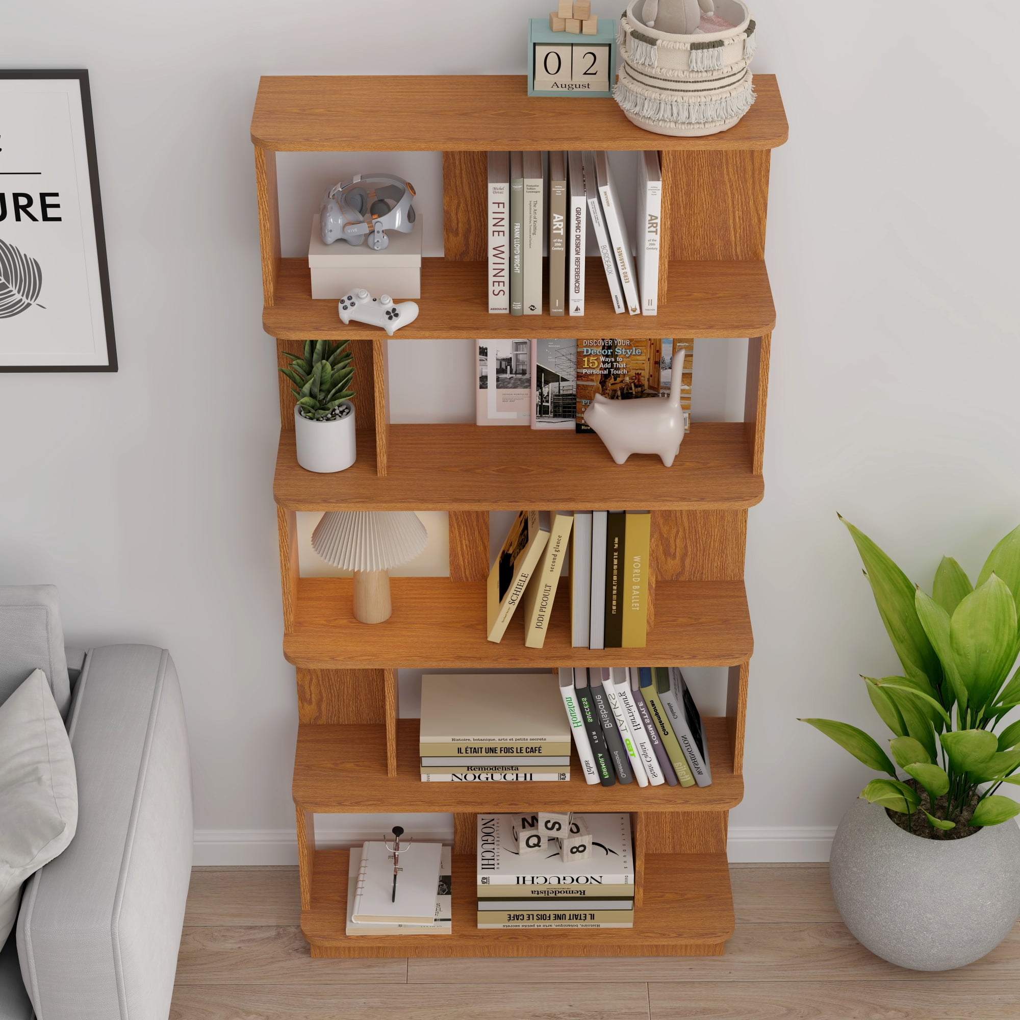 Leumius 5 Tier Open Storage Bookcase,Free Combination Bookshelf,Wood Display Shelving for Living Room Home Office Bedroom Decor Organizer,31.5" L x 64.56" H,Dark Oak